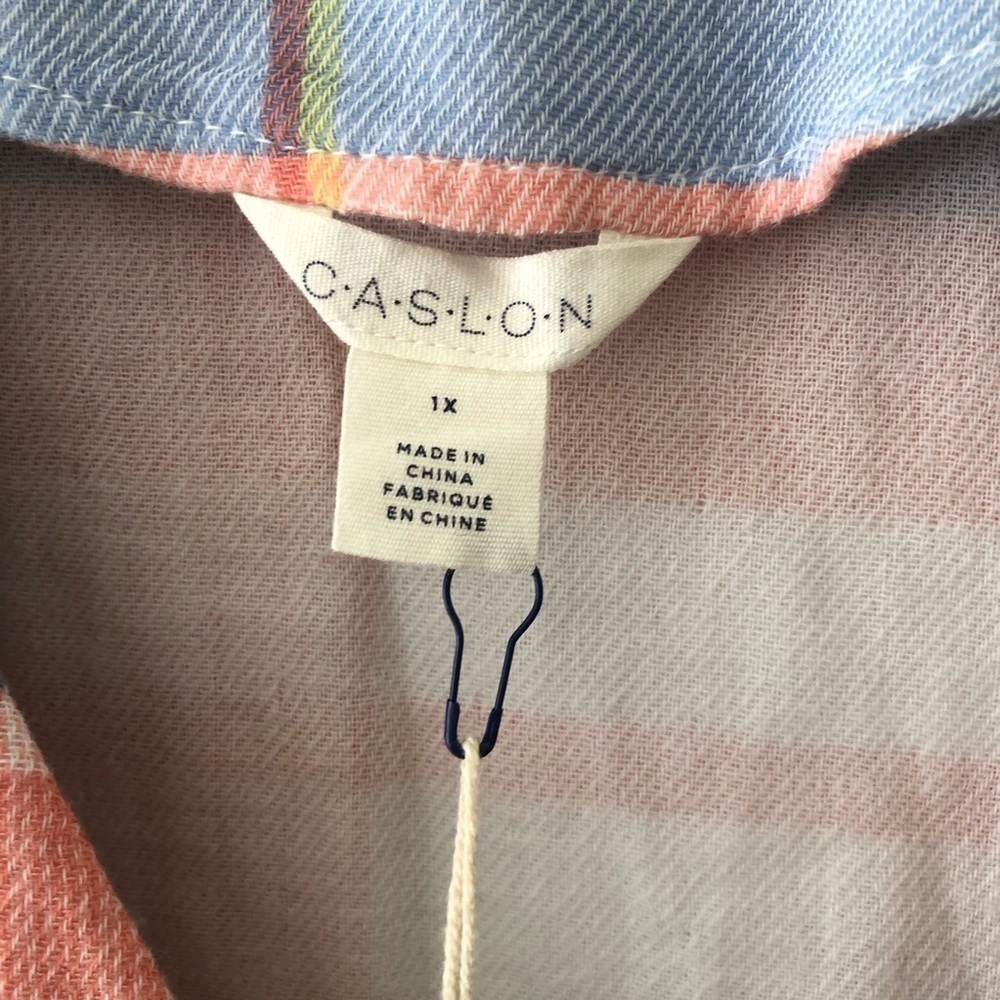 Caslon Pink Plaid Button Down Blouse Plus 1X - Picture 6 of 8